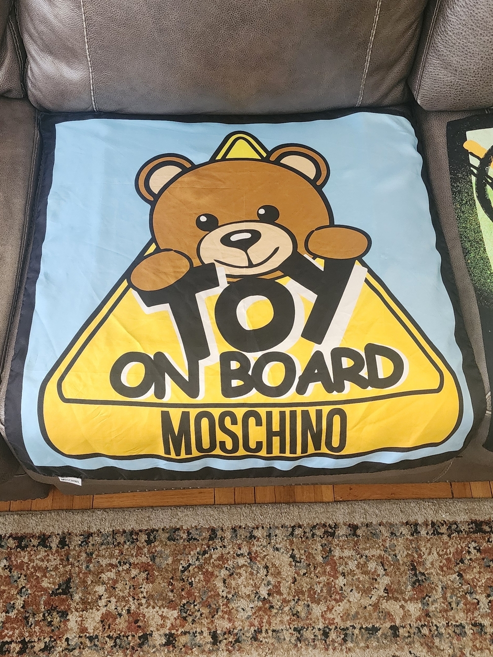Moschino "Toy On Board" Bear Silk Fashion Scarf - Blue & Yellow